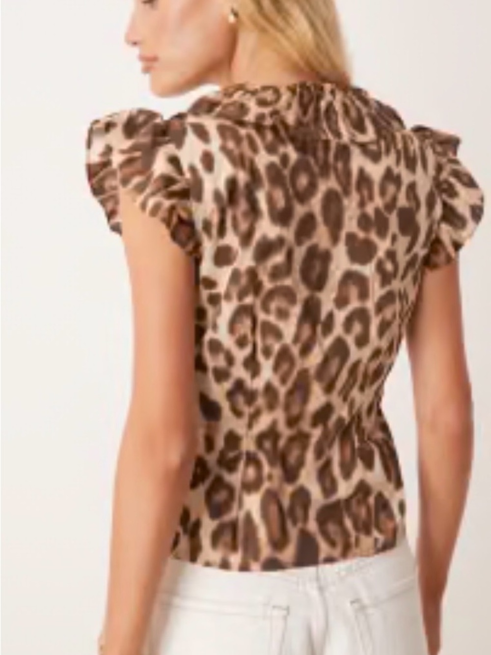 Leopard Ruffle V-Neck Women’s Top - Brown - Picture 2 of 3
